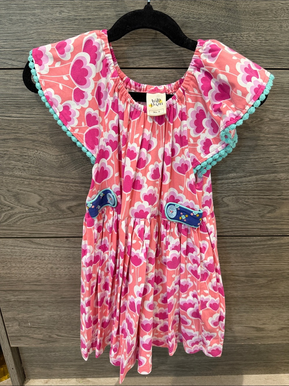Pink Floral Print Top with Pom Trim